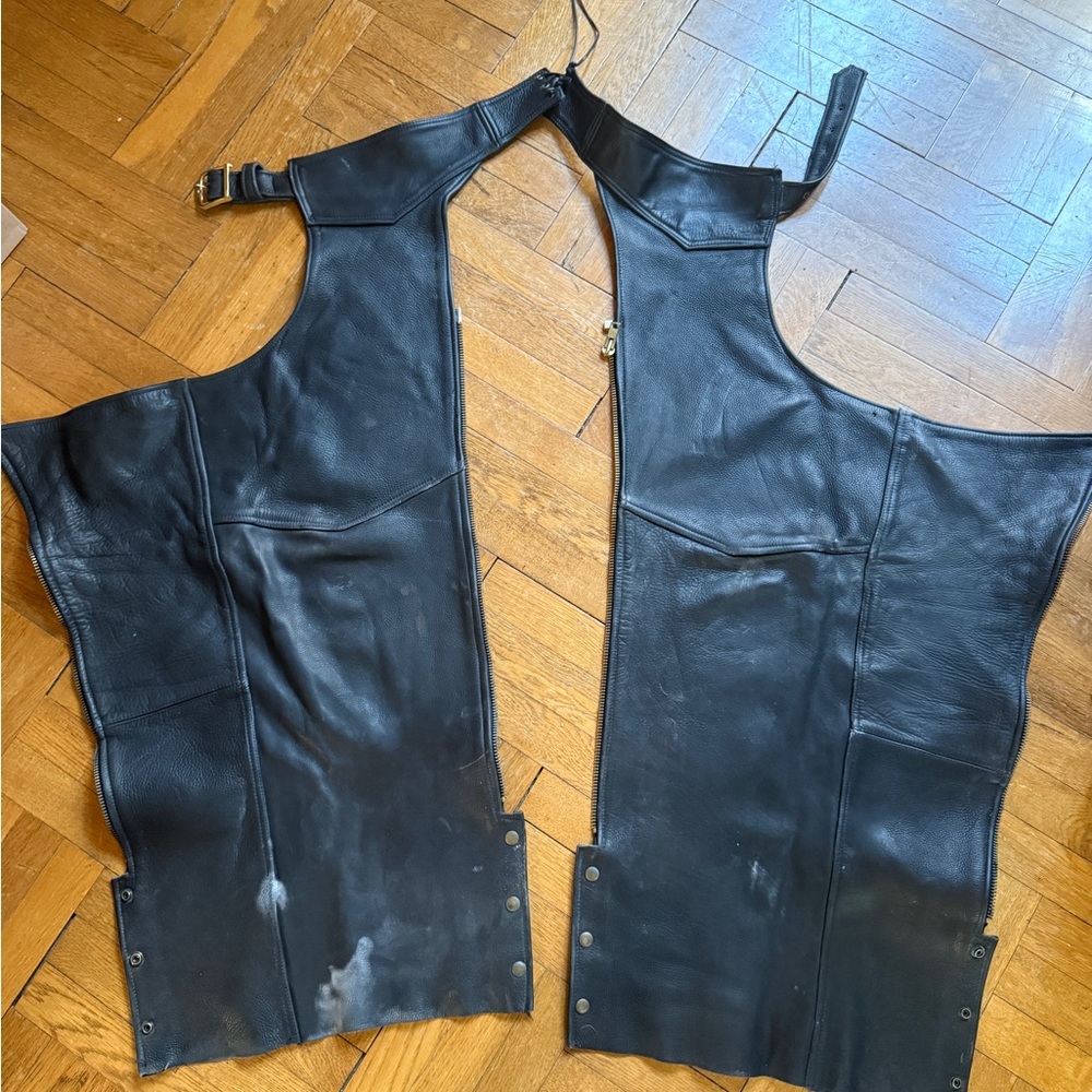 Black Leather Motorcycle Chaps